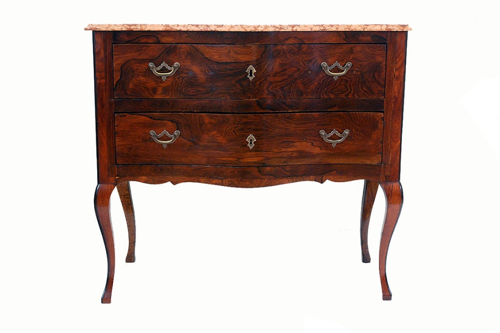 Pr Italian Rococo Style Marble Top 2 Drawer Commodes in Rosewood