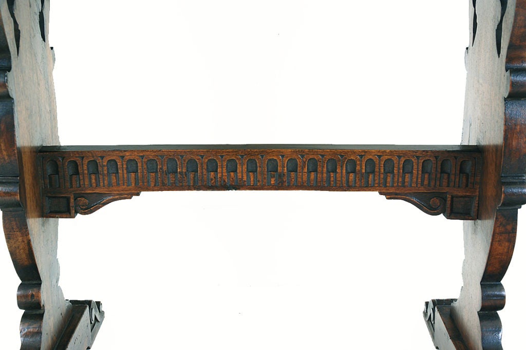Italian Renaissance Style Walnut and Inlaid Trestle Side Table 4