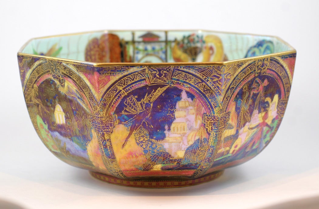 A rare Wedgwood Fairyland Lustre octagonal bowl decorated with 