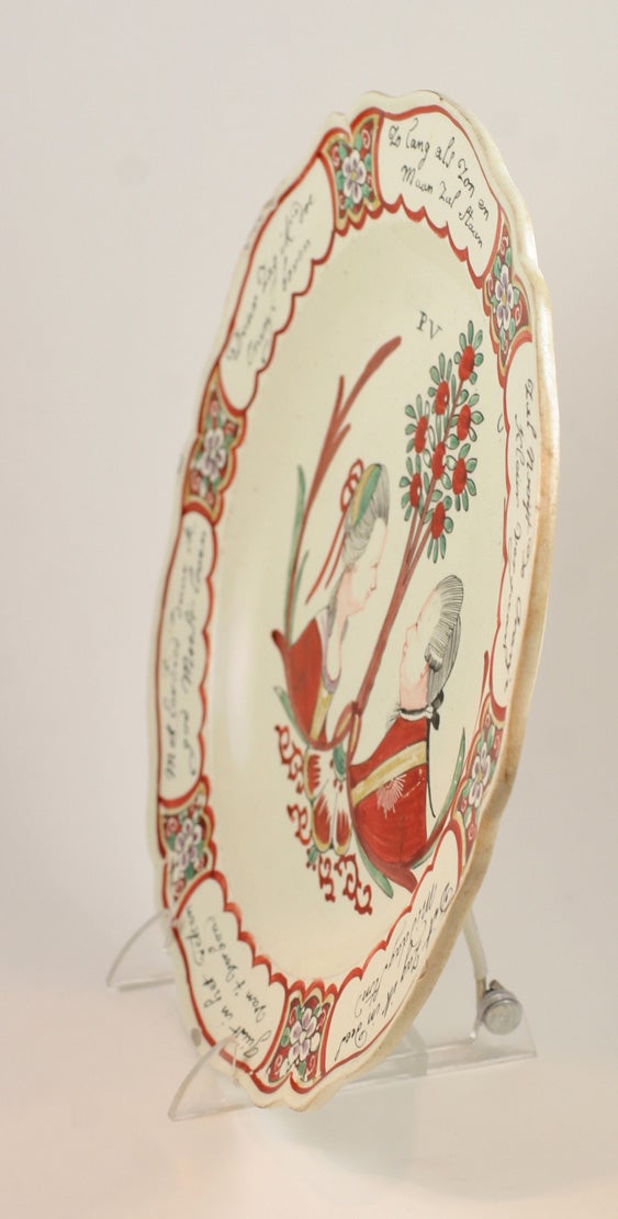 Dutch Decorated English Creamware Pottery Plate