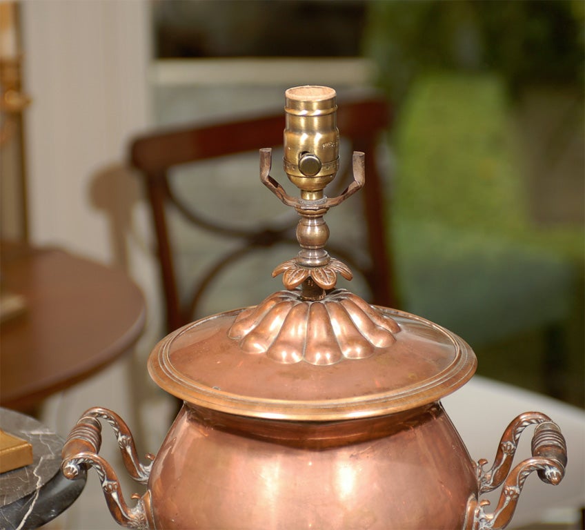 Handsome Copper Samovar Adapted as Lamp In Excellent Condition In Atlanta, GA