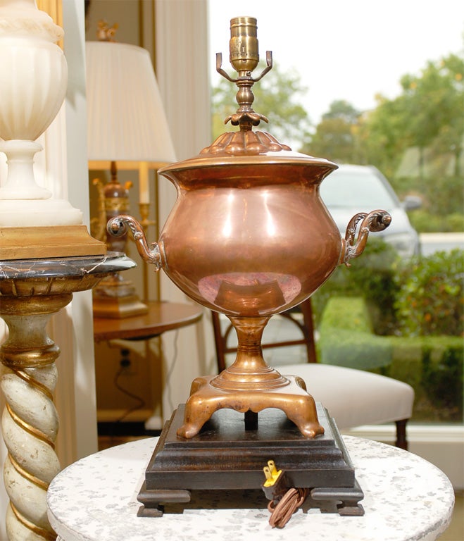 Handsome Copper Samovar Adapted as Lamp 4