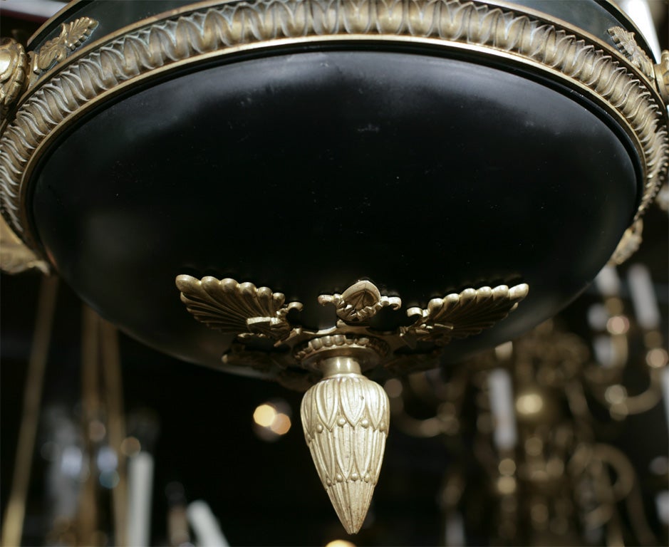 GILT BRONZE AND PAINTED 6  LIGHT EMPIRE STYLE CHANDELIER