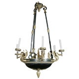 Vintage GILT BRONZE AND PAINTED 6  LIGHT EMPIRE STYLE CHANDELIER