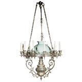 Antique SILVERED BRONZE  12 LIGHT CHANDELIER