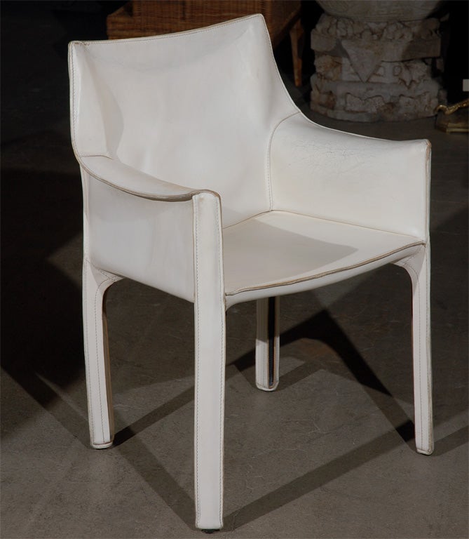 Mario Bellini for Cassina set of 4 armchairs in stitched white leather; embossed CA