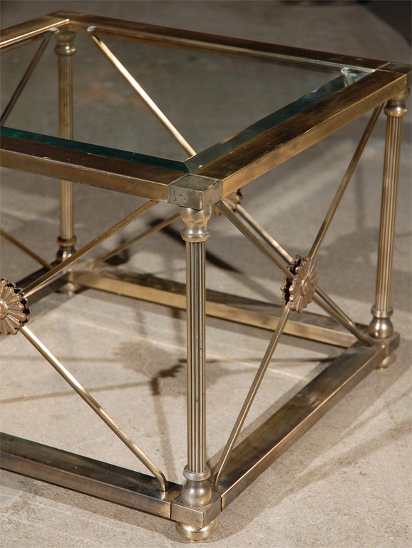 Pair of Maison Jansen Brass End Tables on Fluted Columns