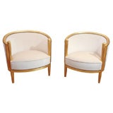 Pair of 1920’s gilt tub chairs upholstered in silk mohair velvet