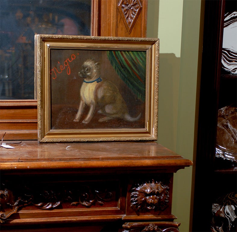 19th Century dog painting on oil canvas Negro