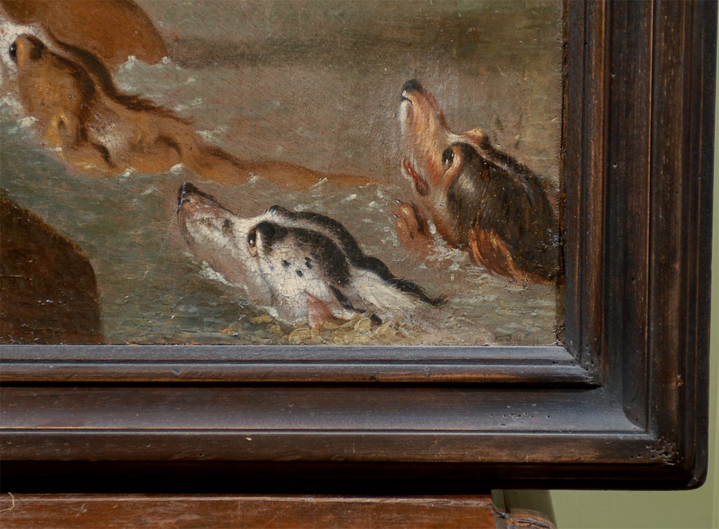18th Century and Earlier Naive Hunt Scene Painting For Sale
