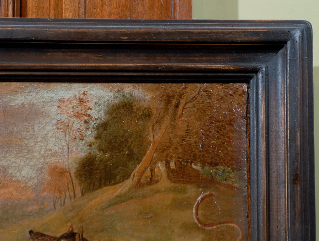 Wood Naive Hunt Scene Painting For Sale