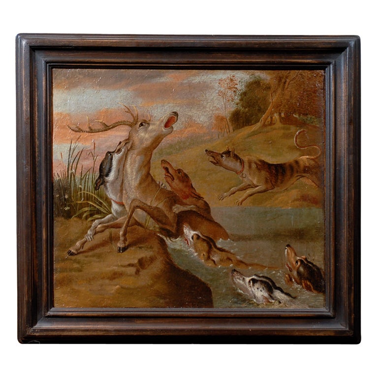 Naive Hunt Scene Painting For Sale
