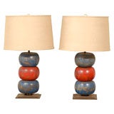 Pair of Wooden Skittle Balls from Holland turned into Lamps