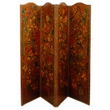 English Leather Screen Painted with Birds and Floral Decoration