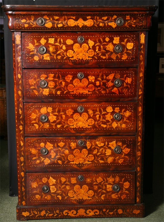 19th Century A tall Dutch marquetry chest of drawers For Sale