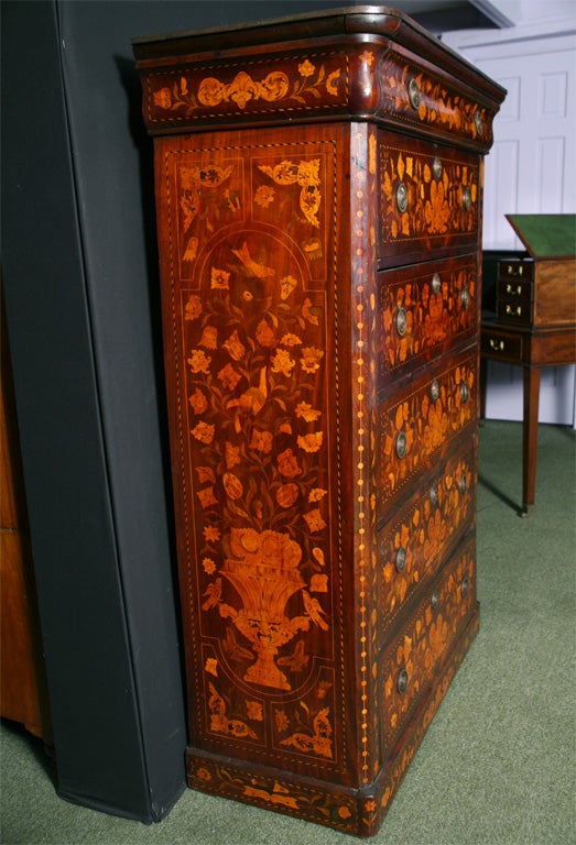 A tall Dutch marquetry chest of drawers For Sale 3