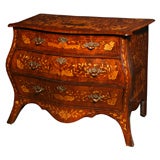 Antique A Dutch marquetry bombe shaped commode