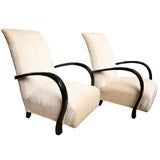 Pair French Art Deco High Back Black Lacquer Club Chairs