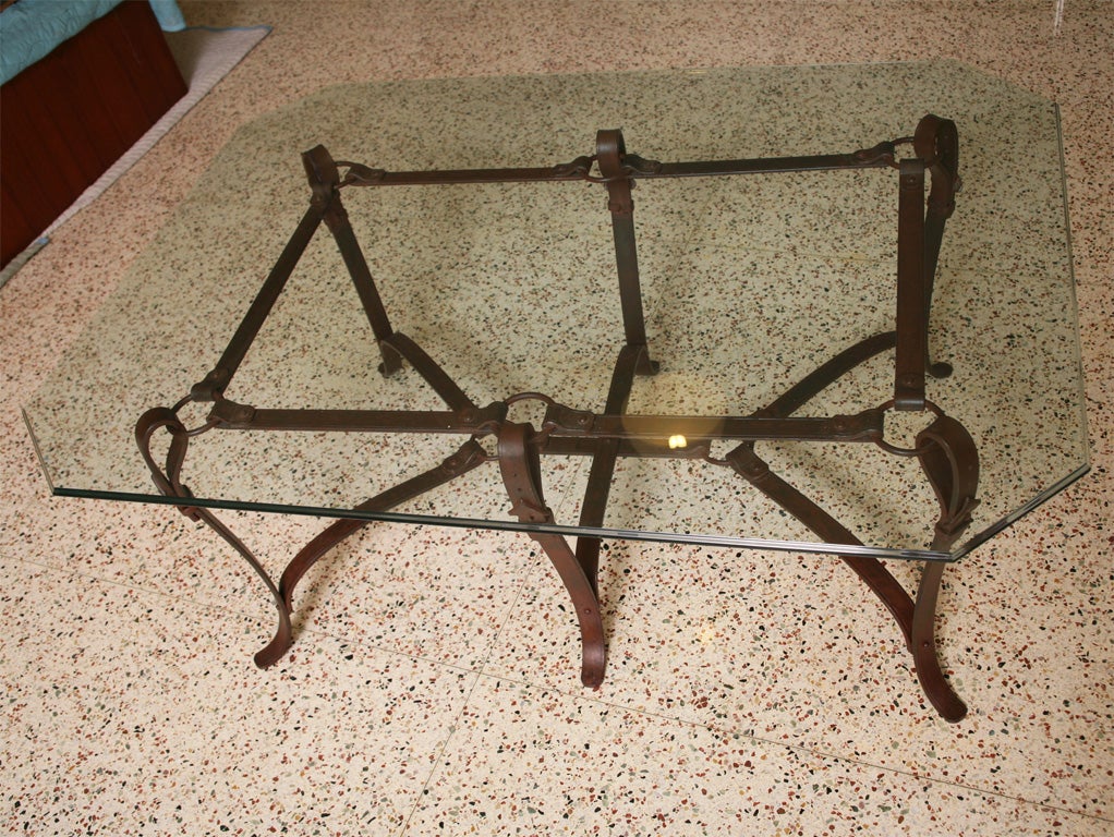 leather and iron coffee table