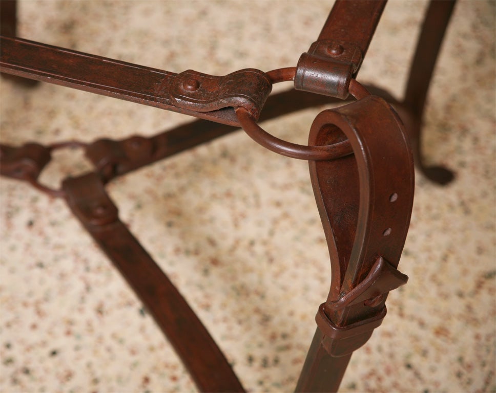 Modern Rich Hermes Style Faux Leather Wrought Iron Coffee Table