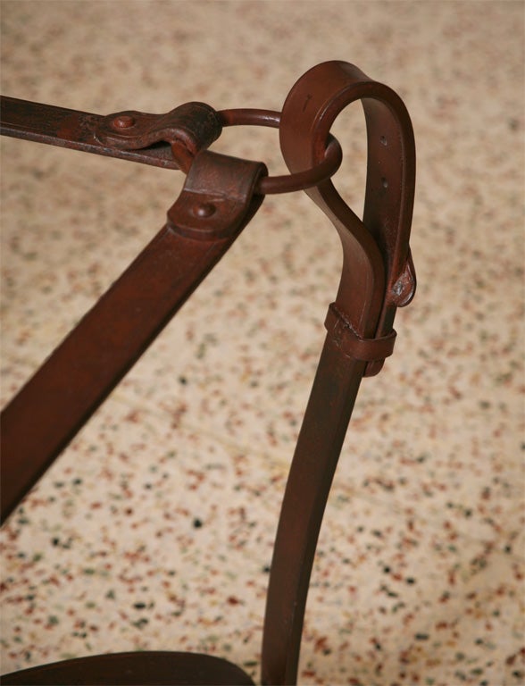 Unknown Rich Hermes Style Faux Leather Wrought Iron Coffee Table