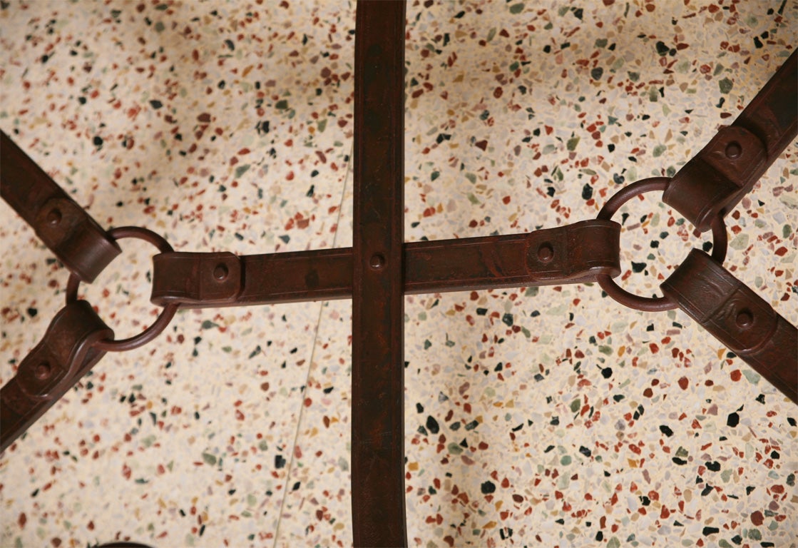 Rich Hermes Style Faux Leather Wrought Iron Coffee Table In Excellent Condition In Miami, FL
