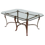 Rich Hermes Style Faux Leather Wrought Iron Coffee Table