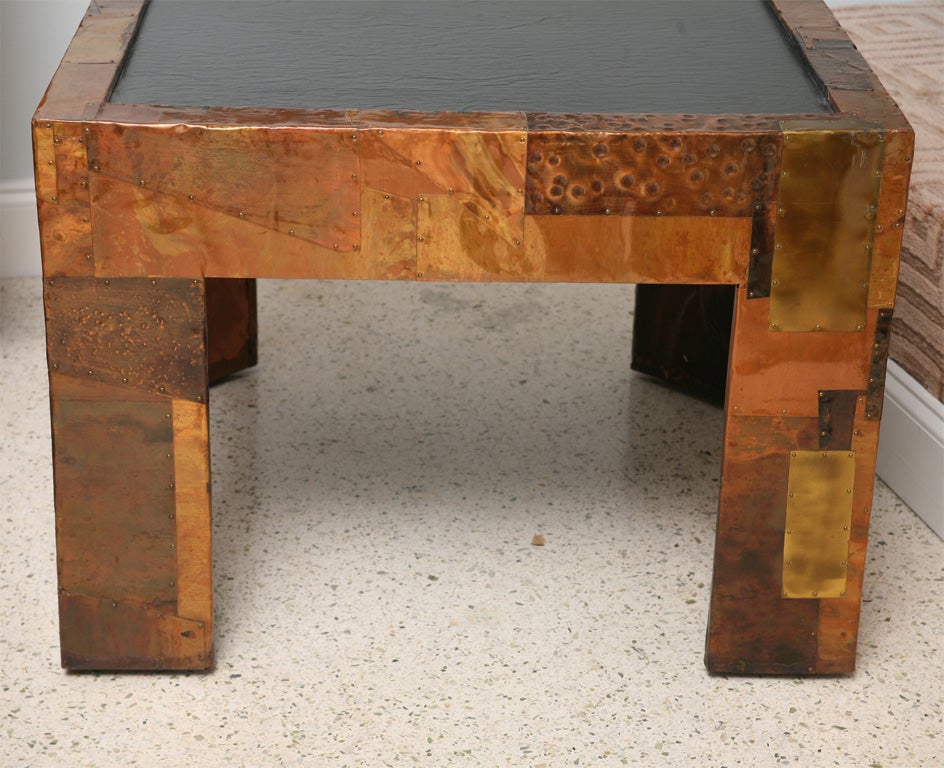 Mid-Century Modern Mixed Metals Patchwork Series and Vermont Slate Top Table, Paul Evans For Sale