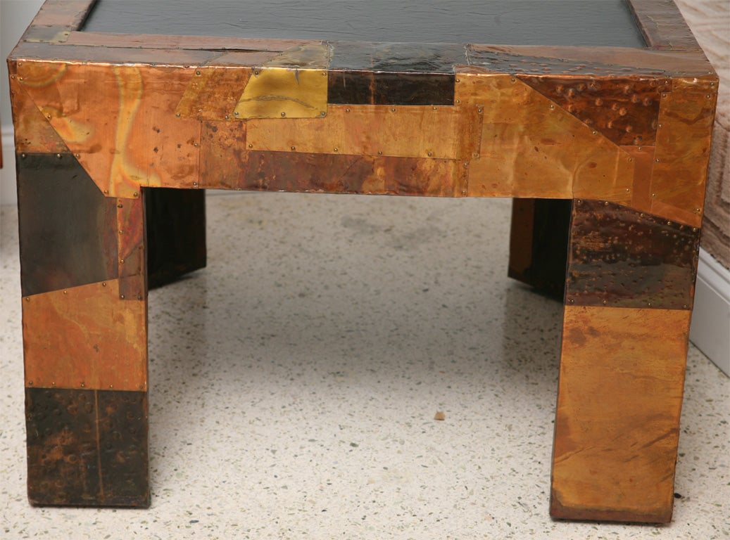 Mixed Metals Patchwork Series and Vermont Slate Top Table, Paul Evans In Excellent Condition For Sale In Hollywood, FL