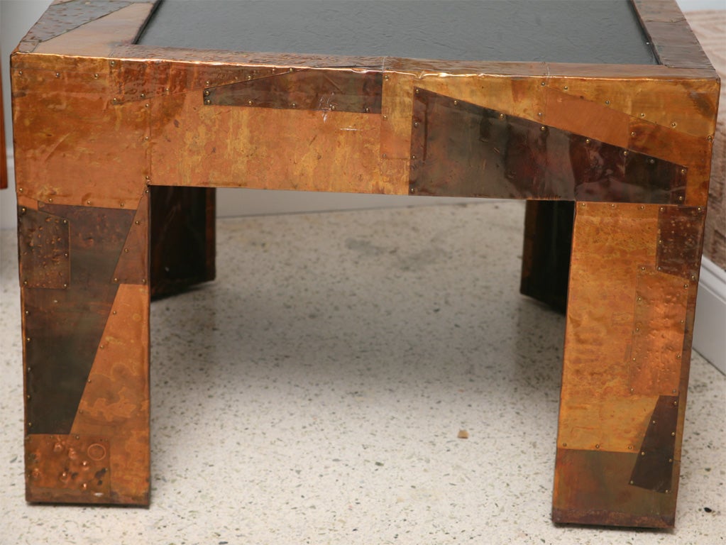 Late 20th Century Mixed Metals Patchwork Series and Vermont Slate Top Table, Paul Evans For Sale