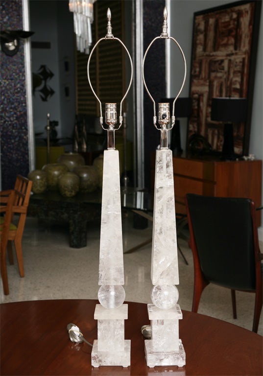 Pair of obelisk form- height 1 is to top of harp- height 2 is to top of rock crystal.