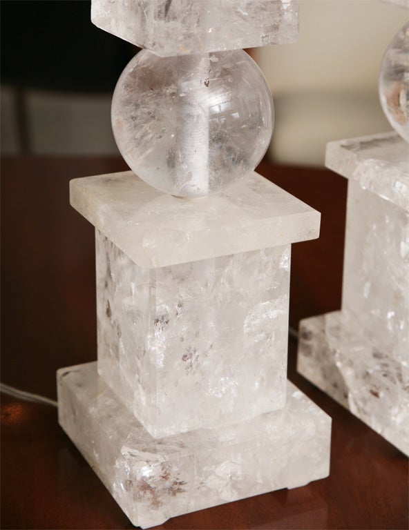 Pair of Rock Crystal Bernini Obelisk Form Lamps In Excellent Condition For Sale In Hollywood, FL