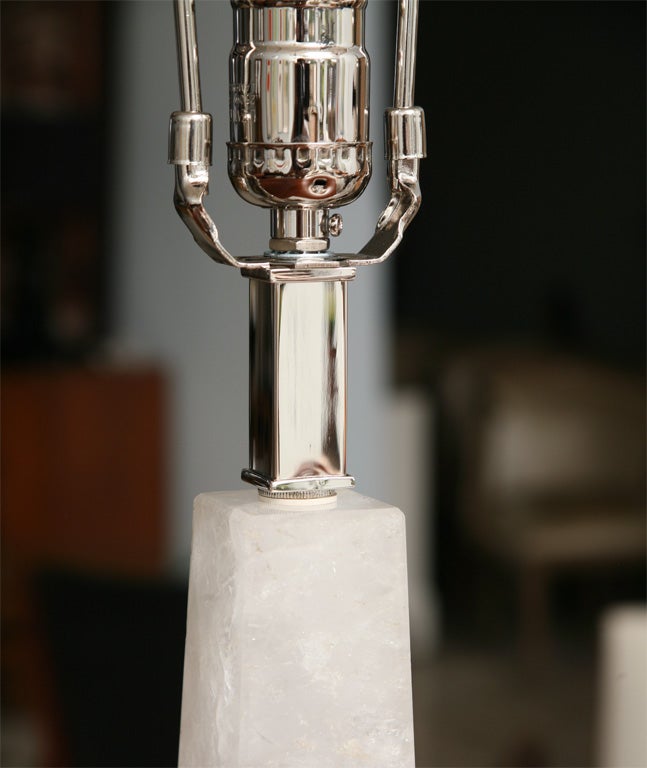 Contemporary Pair of Rock Crystal Bernini Obelisk Form Lamps For Sale