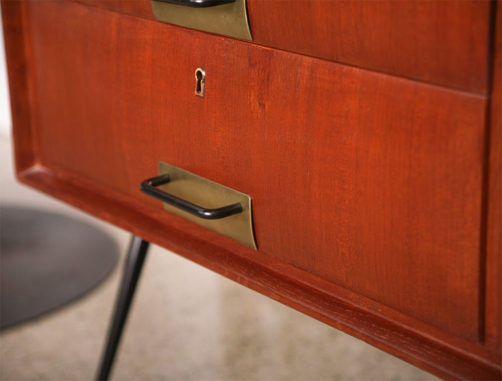 Mid-20th Century Pair of Italian Modern Mahogany, Brass and Iron Sideboards, Silvio Cavatorta For Sale