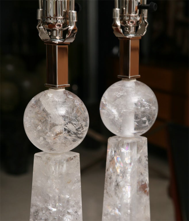 Pair of Rock Crystal Lamps For Sale 2