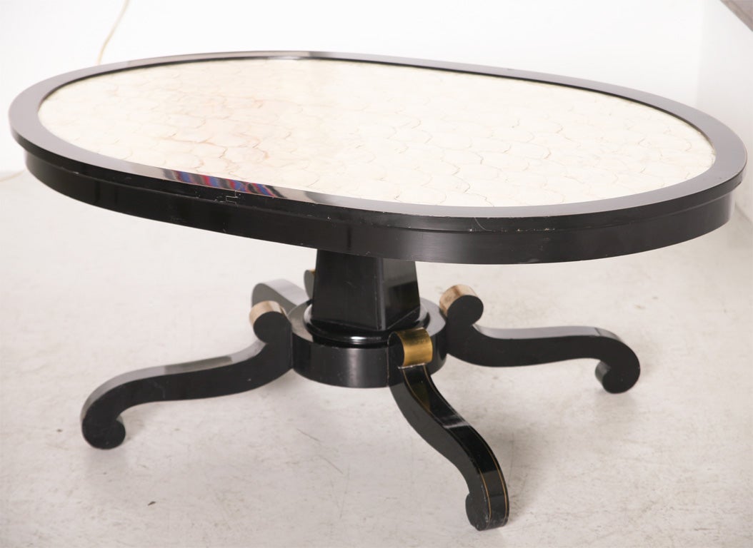 Black Lacquer Coffee Table with Capiz Shell Top