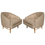 Pair of Harvey Probber Chairs with Gold-Infused Linen Upholstery