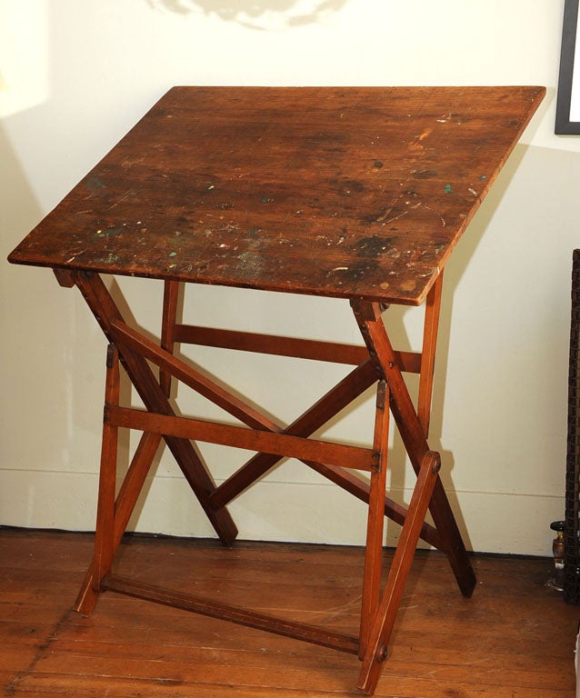 An adjustable drafting table.