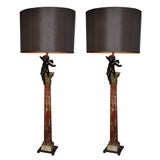 C. 1860 Italian Column Lamps with Bronze Elements