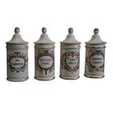Retro Set of Four Hand Painted Ceramic Apothocary Jars