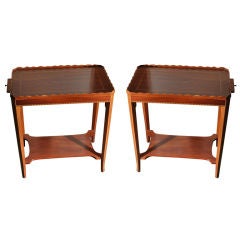Vintage PAIR of Inlaid Two Tier End Tables