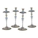 Set of 4 Salviati Hand Blown Venetian Candlesticks Hand Painted Enamels 1