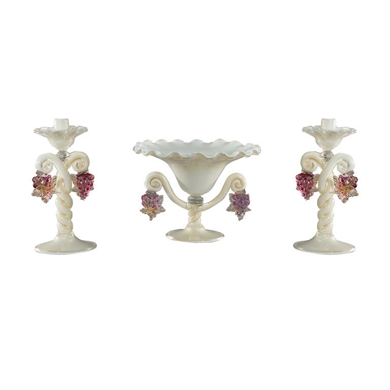 Barovier/Barbini Hand Blown Centerpiece Set With Grapes