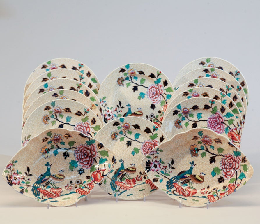 19th. c. Spode  Polychrome Decorated Dessert Set 14 Pieces