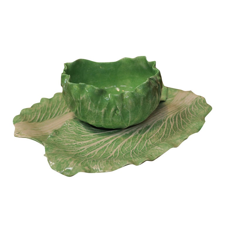 Dodie Thayer "Cabbage Leaf" Chip and Dip  Serving Piece