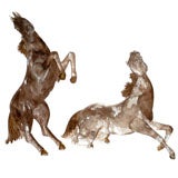 Extraordinary Pair of Hand Blown Murano Crystal Horses Signed