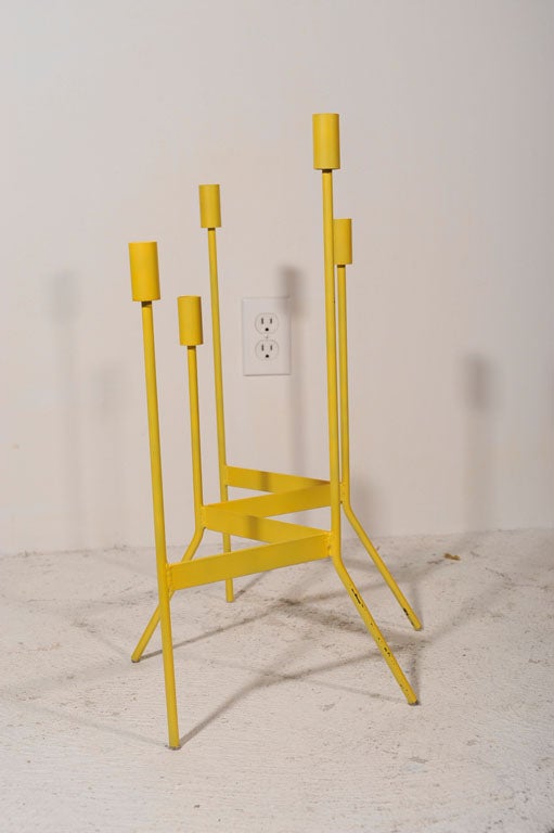 Metal candelabra by Cleveland designer Donald Drumm.  Original yellow paintl