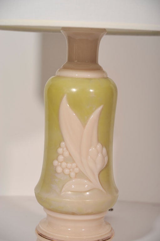 American Pair of Art Deco Lilly of the Valley Opaline Glass Lamps