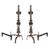 Pair of Polished Nickel Baluster Andirons