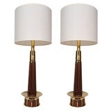 Pair of Rosewood and Brass Lamps by Laurel